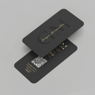 Carte De Visite Monogramme professionnel moderne Elegant Black Gol