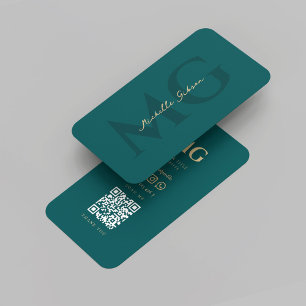 Carte De Visite Monogramme professionnel moderne foncé Turquoise é