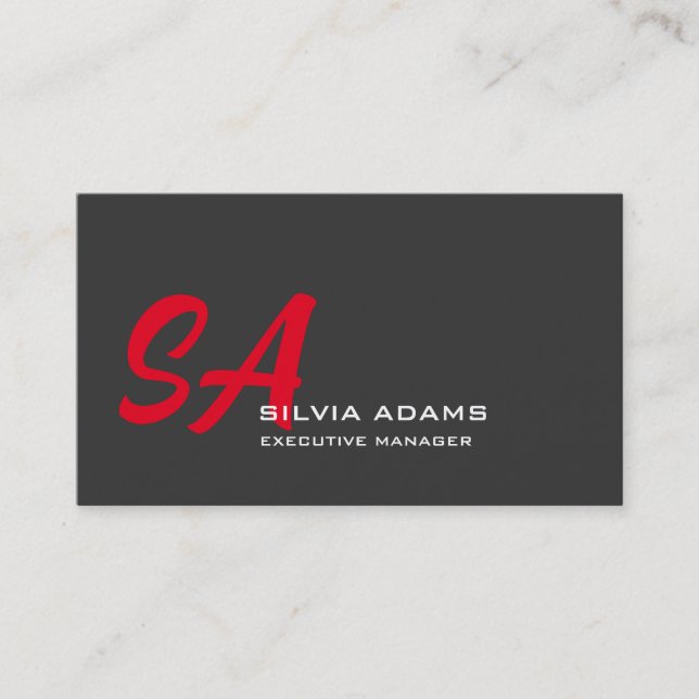 Carte De Visite Monogramme professionnel moderne Gris rouge clair (Devant)