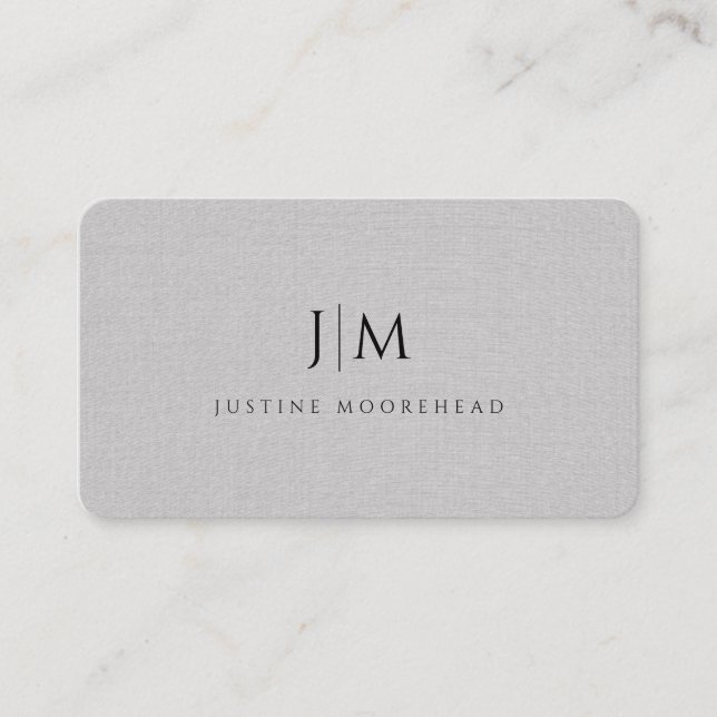 Carte De Visite Monogramme professionnel moderne Lin gris minimali (Devant)
