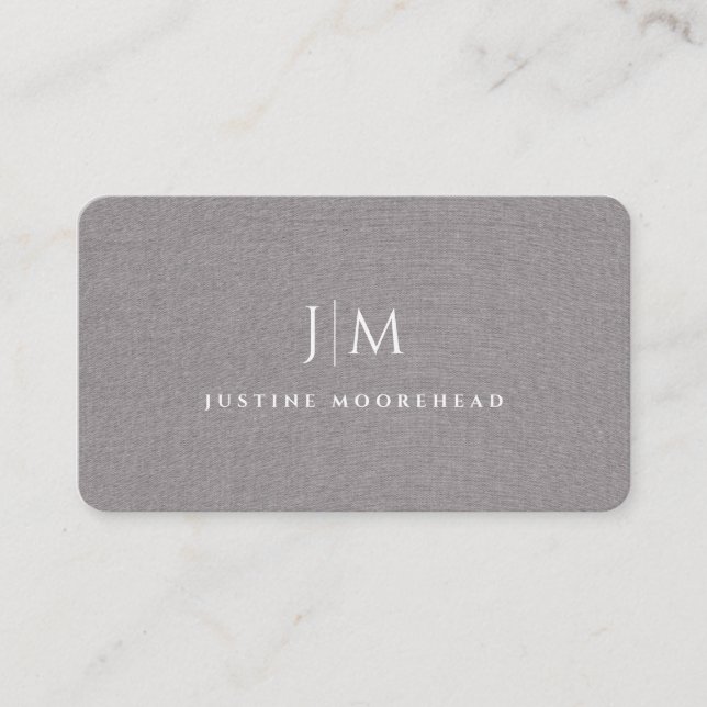 Carte De Visite Monogramme professionnel moderne Lin gris minimali (Devant)