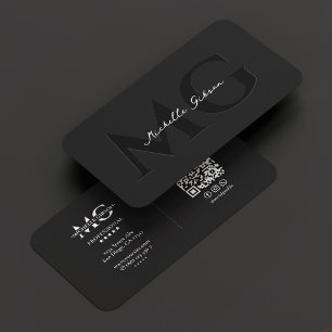 Carte De Visite Monogramme professionnel moderne minimaliste noir