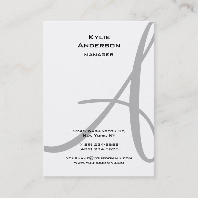 Carte De Visite Monogramme professionnel noir blanc gris calligrap (Devant)