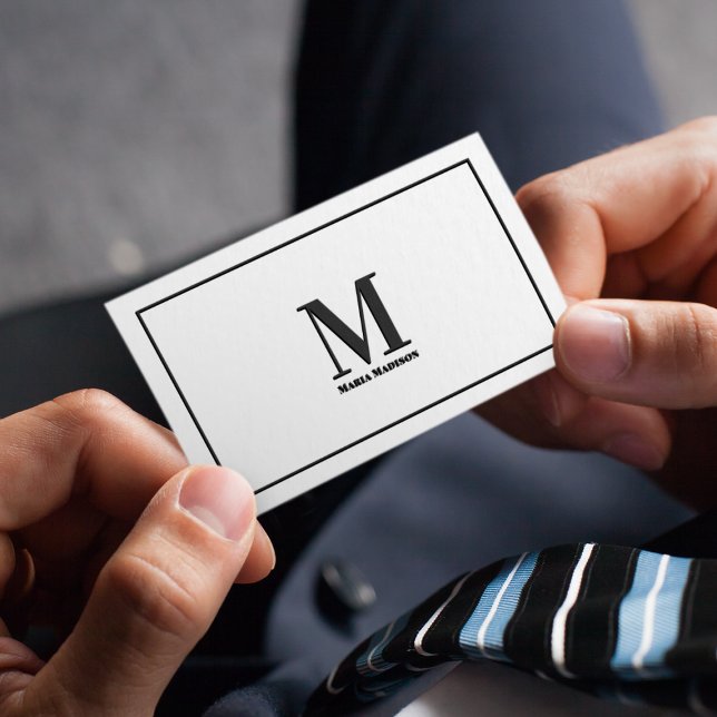 Carte De Visite Monogramme professionnel noir et blanc moderne (Créateur téléchargé)