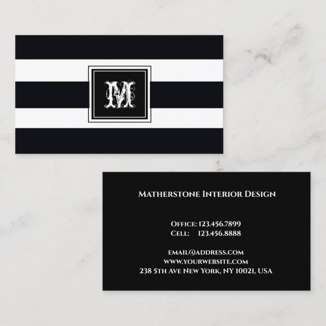 Carte De Visite Monogramme professionnel noir et blanc moderne (Devant / Derrière)