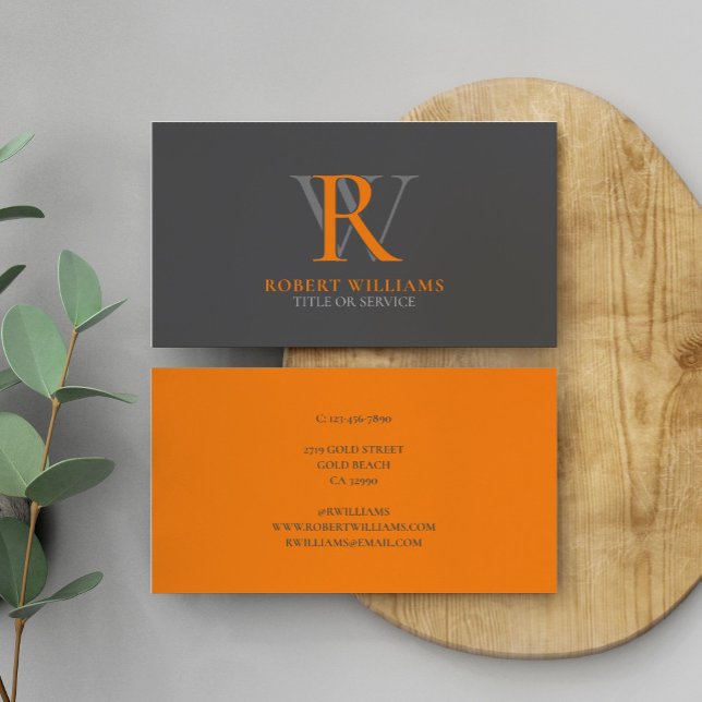 Carte De Visite Monogramme professionnel Orange Gray sur mesure (Créateur téléchargé)