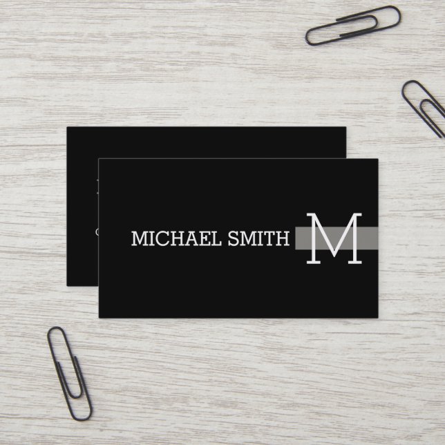 Carte De Visite Monogramme Professionnel Plaque Noir Titane Modern (Devant/Arrière en situation)