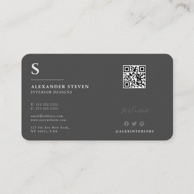 Carte De Visite Monogramme professionnel QR gris clair (Devant)