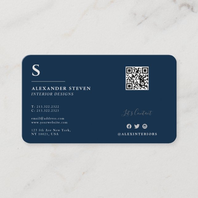 Carte De Visite Monogramme professionnel QR Planin Navy Blue (Devant)