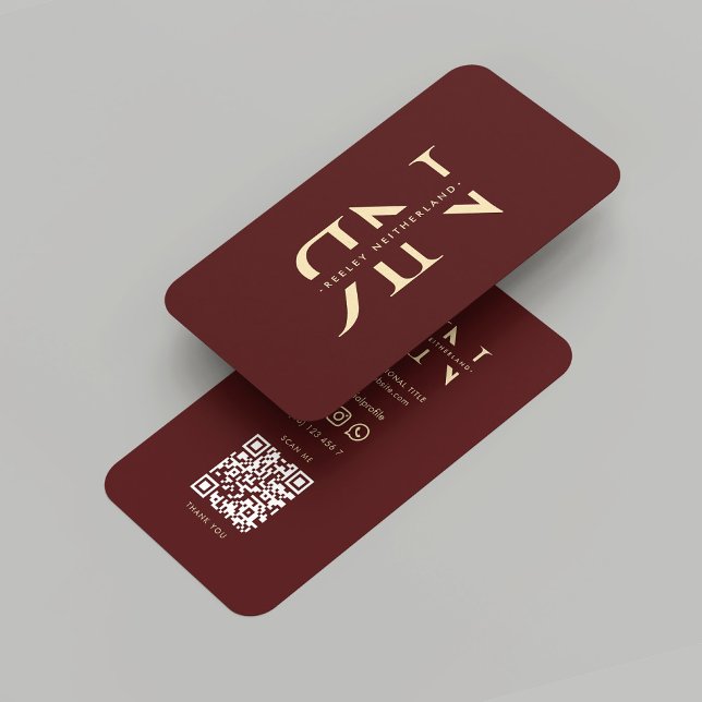 Carte De Visite Monogramme Professionnel Rouge Maroon Or (Modern Monogram Professional Red Maroon Gold Business Card
)