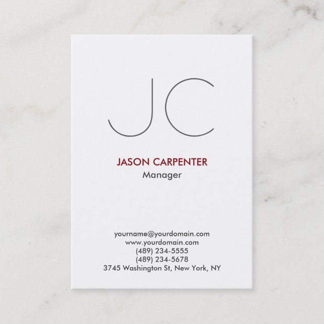 Carte De Visite Monogramme professionnel simple blanc vertical (Devant)