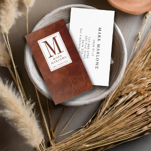 Carte De Visite Monogramme professionnel Texture en cuir Brown