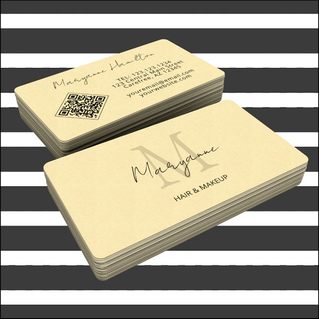 Carte De Visite Monogramme QR Code jaune (Créateur téléchargé)