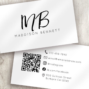 Carte De Visite Monogramme QR Code Minimaliste