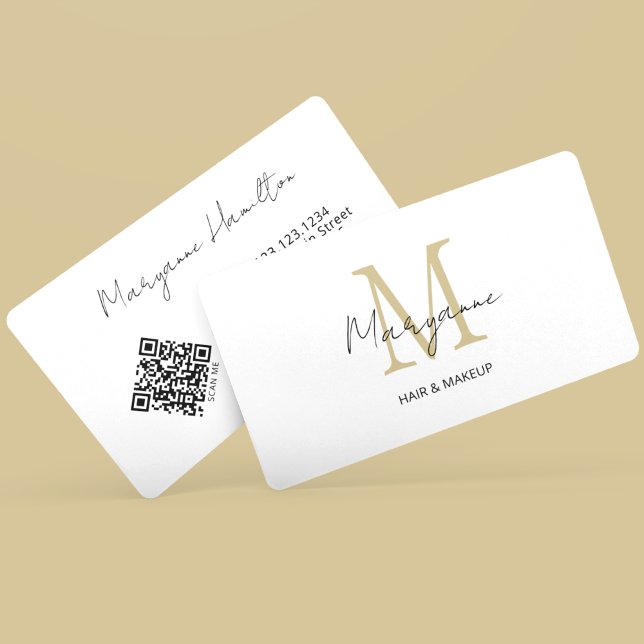 Carte De Visite Monogramme QR Code Or blanc (Créateur téléchargé)