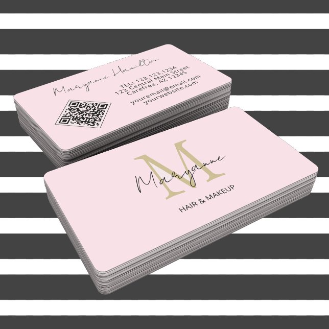 Carte De Visite Monogramme QR Code rose (Créateur téléchargé)
