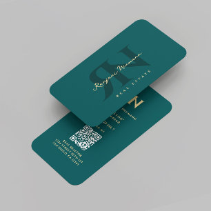 Carte De Visite Monogramme R N Immobilier Turquoise foncé