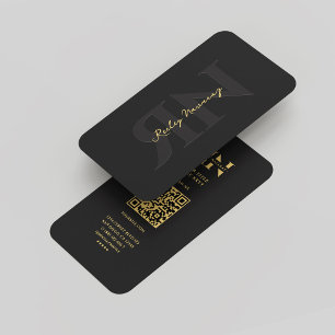 Carte De Visite Monogramme R N Professionnel Noir Or