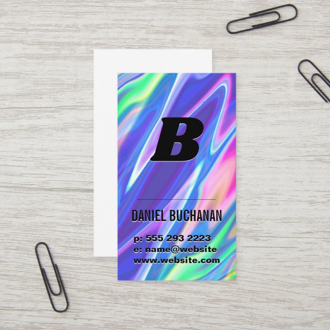 Carte De Visite Monogramme / Rainbow Liquid Metallic Arrière - pla (Devant/Arrière en situation)