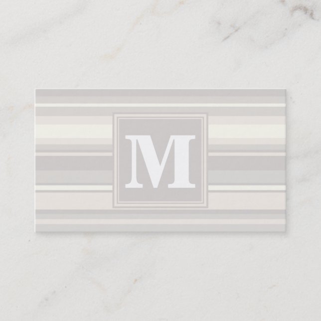 Carte De Visite Monogramme rayures beiges (Devant)