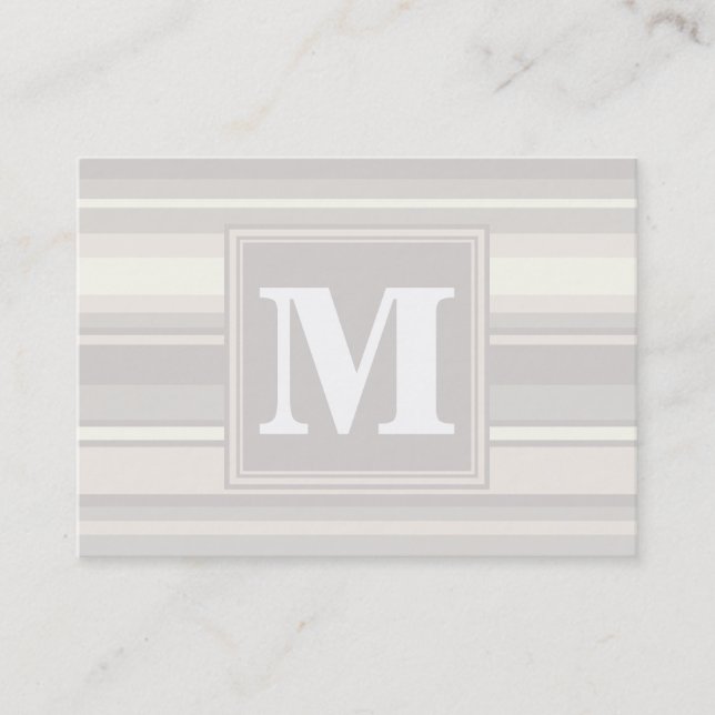 Carte De Visite Monogramme rayures beiges (Devant)