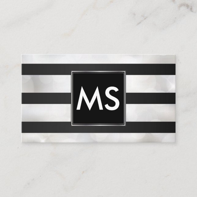 Carte De Visite Monogramme | Rayures | Bokeh (Devant)