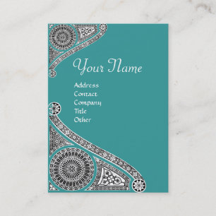 Carte De Visite MONOGRAMME RENAISSANCE 4 bleu vert