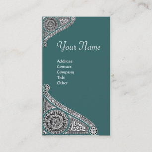 Carte De Visite MONOGRAMME RENAISSANCE 4 bleu vert