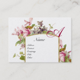 Carte De Visite MONOGRAMME ROMANTIQUE, Cyclamens or rose vert