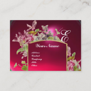 Carte De Visite MONOGRAMME ROMANTIQUE, Cyclamens vert rose blanc
