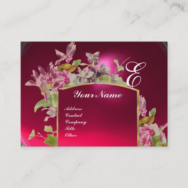 Carte De Visite MONOGRAMME ROMANTIQUE, Cyclamens vert rose blanc (Devant)