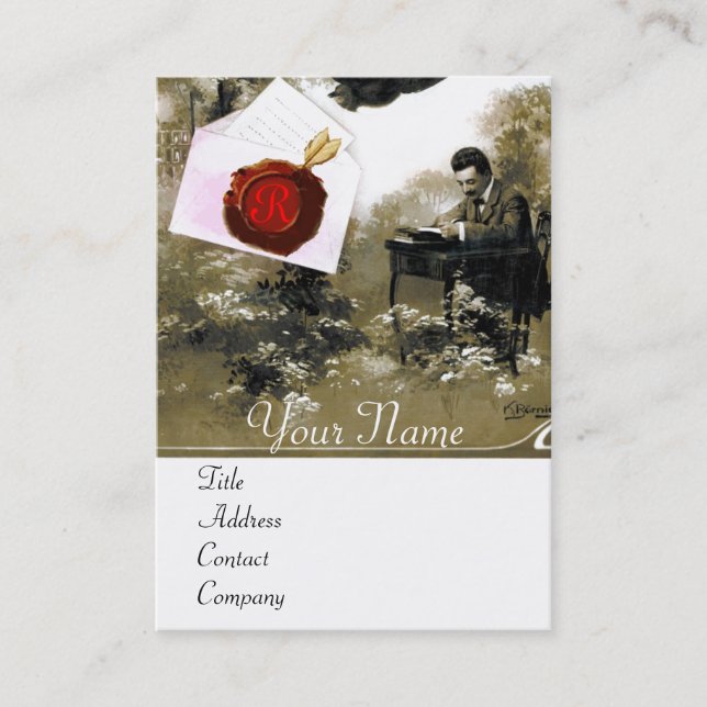 CARTE DE VISITE MONOGRAMME ROMANTIQUE DU SCEAU DE CIRE ROUGE (Devant)