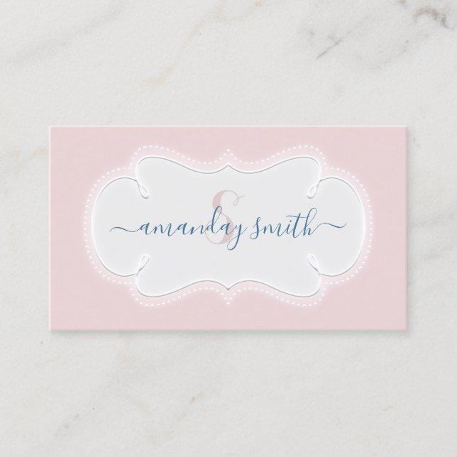 Carte De Visite Monogramme Rose Blush Powder Blogger Cadre Royal (Devant)