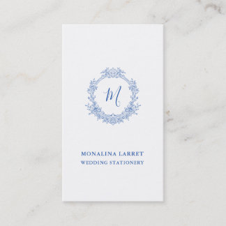 Carte De Visite Monogramme Rose cadre bleu classique