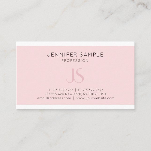 Carte De Visite Monogramme rose créatif Sleek Plain Professionnel (Devant)