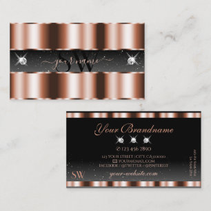 Carte De Visite Monogramme Rose de luxe or noir brillant diamants