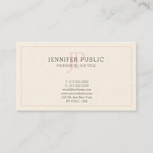 Carte De Visite Monogramme rose élégant sobre crème tendance