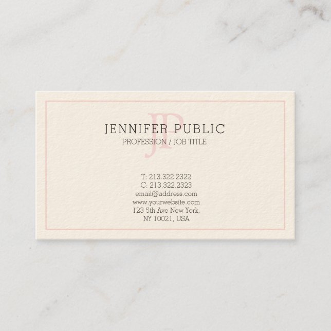 Carte De Visite Monogramme rose élégant sobre crème tendance (Devant)