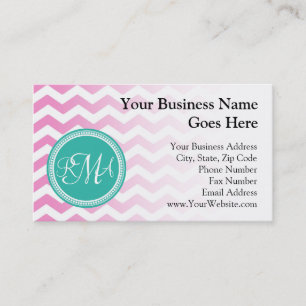 Carte De Visite Monogramme rose et Turquoise Chevron personnalisé