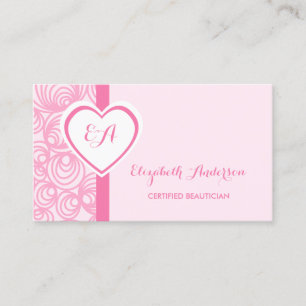 Carte De Visite Monogramme rose Girly certifié de coeur