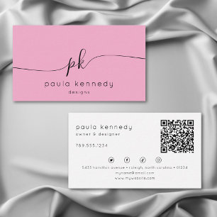 Carte De Visite Monogramme rose minimaliste moderne Code QR