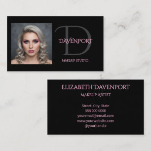 Carte De Visite Monogramme Rose Pâle et Noir