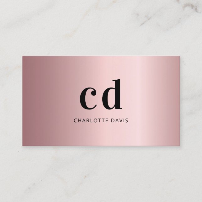 Carte De Visite Monogramme rose roux rose initiales minimaliste (Devant)
