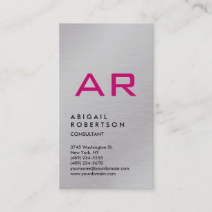 Carte De Visite Monogramme rose tendance gris argent vertical Femi