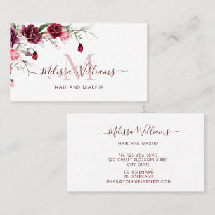 Carte De Visite Monogramme Roses Aquarelle Noir
