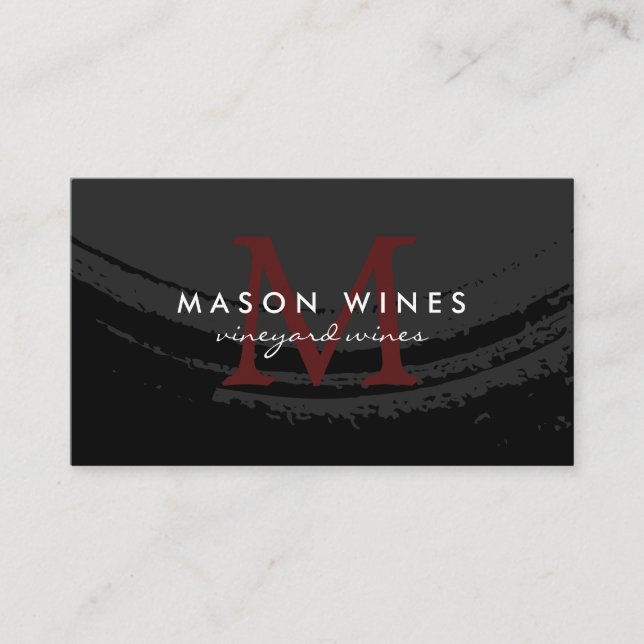 Carte De Visite Monogramme Rouge Artiste Brossé Vin Rouge Verre (Devant)