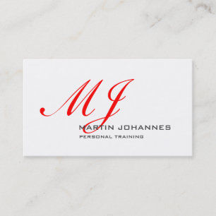 Carte De Visite Monogramme rouge blanc Gris personnel formateur mo