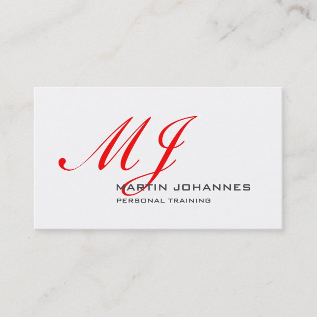 Carte De Visite Monogramme rouge blanc Gris personnel formateur mo (Devant)