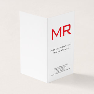 Carte De Visite Monogramme rouge blanc minimaliste