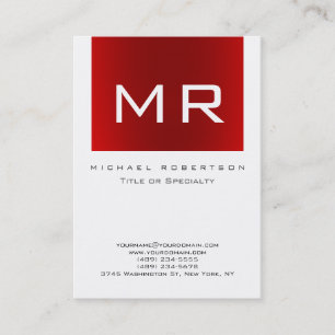 Carte De Visite Monogramme rouge blanc minimaliste